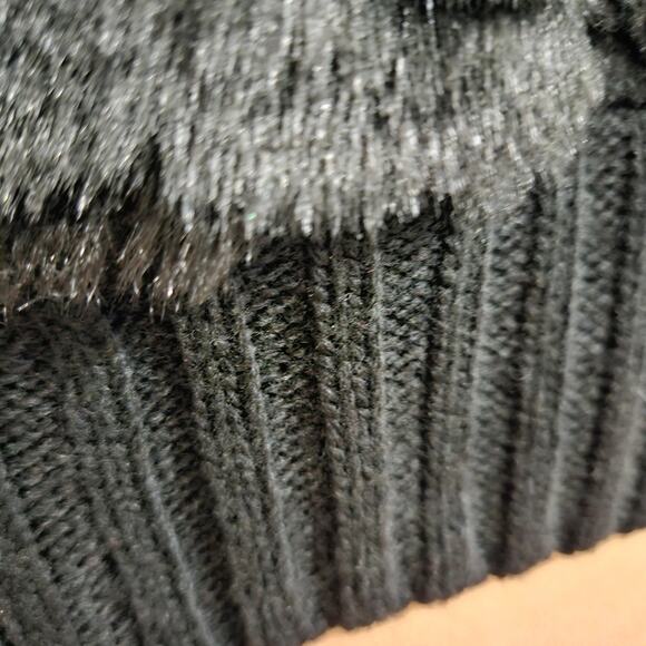 Roz & Ali Vest Black Faux Fur and Ribbed Knit Full Zip Sleeveless Jacket Large - Picture 11 of 16